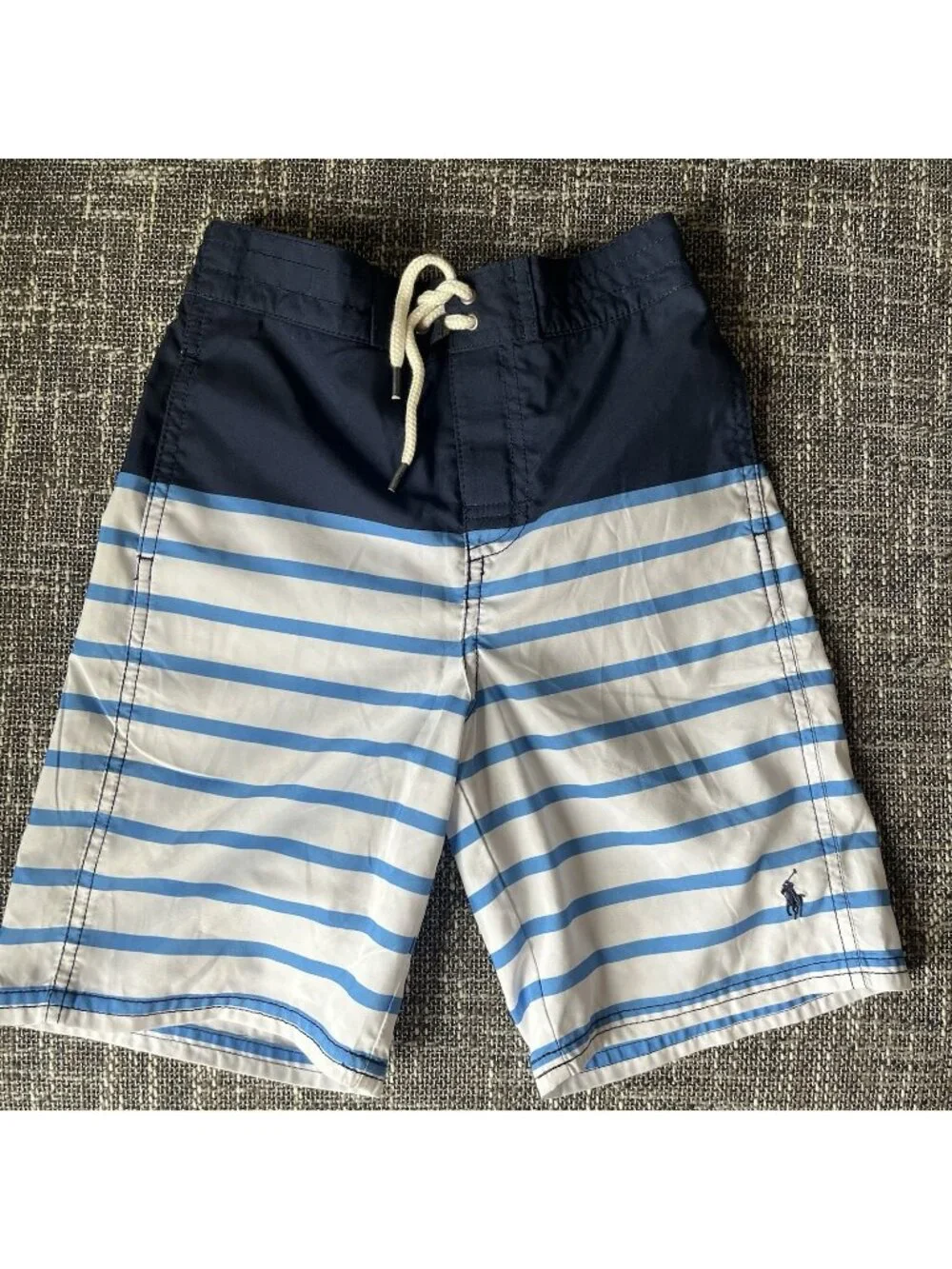NWT Polo Ralph Lauren Boys Nautical Swim Trunks Striped Blue Size 7 Yr Beach
